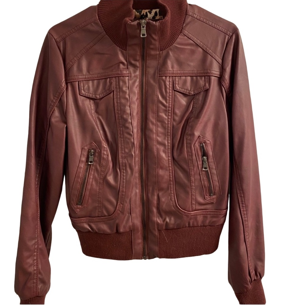 Ci Sono by Cavalini - Vegan Leather Jacket - Burgundy- Medium